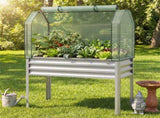 3-in-1 Metal Raised Garden Bed with Mini Greenhouse Cover, Elevated Planter Box - Silver 90410085