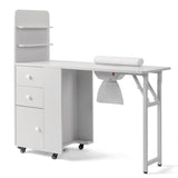 White MDF Folding Nail Desk with 2 Drawers, Cabinet Door & Storage Shelf 24303775