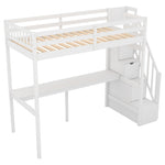 ZUN Twin Size Loft Bed with Storage Staircase and Built-in Desk, White 91750242