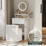 ZUN White Makeup Vanity Desk with Round Mirror and Lights, 2 in 1 Nightstand, Dressing Table with a W1706P236679