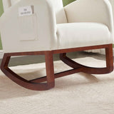 Beige, High Back Side Bag Flannelette Wood Indoor Rocking Chair, Brown Legs 01134818