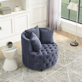 Velvet Upholstered Swivel Chair for Living Room, with Button Tufted Design and Movable Wheels, W487124834