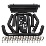 ZUN JDM 28" Turbo Intercooler Black+2.5" Aluminum Black Piping Pipe Kit Black Couplers Black 58093000