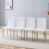 ZUN Four White PU dining chairs,Silver Metal Legs.Simple and versatile, comfortable and accompanied. W1151P269048