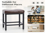 24 Inch Saddle Bar Stool Set of 2 PU Leather Counter Stools with Steel Frame and Footrest, Brown 75183791
