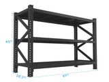 3-Tier Industrial Shelving Rack - 63in, Heavy Duty Steel Shelving Unit Adjustable, 67" W*19.7" 54506828