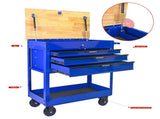 3 DRAWERS MULTIFUNCTIONAL TOOL CART WITH WHEELS AND WOODEN TOP-Blue W1102P316944