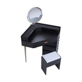 Black Dressing Table Stool Set, removable mirror, tri-color illuminated mirror, four drawers with 17557811
