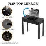 ZUN Elegant Black Vanity Table with LED Lights, Flip-Top Mirror and 2 Drawers, Jewelry Storage for Women W760P152315