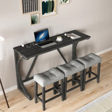 Bar Table Set with Power Outlet, Bar Table and Chairs Set, 4 Piece Dining Table Set, Industrial W487P333506