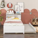 ZUN Twin Bed with Trundle,Bookcase,White 29578295