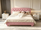 Queen Size Upholstered Platform Bed Frame with 46" Tufted Boucle Headboard, Solid Wood Slat Support, 28845072
