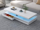 VIBE HAUS LED Coffee Table with Storage, Modern Center Table with 2 Drawers and Display Shelves, WF307038AAK