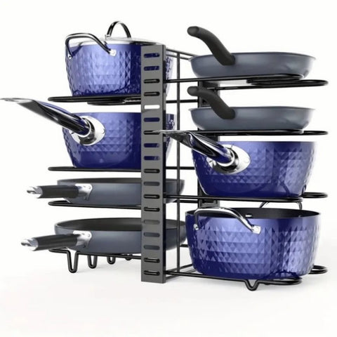 ZUN 8 Tier Pot and Pan Organizer Rack for Cabinet With 3 DIY Methods, Adjustable Organizer for Pots, 39511838