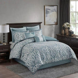 8 Piece Jacquard Comforter Set Aqua/Silver Cal King B035128884
