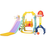 ZUN 5 in 1 Slide and Swing Playing Set, Toddler Extra-Long Slide with 2 Basketball Hoops, Football, W2181139401