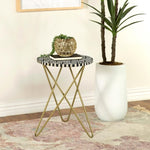 ZUN Black White and Gold Top Accent Table B062P153896