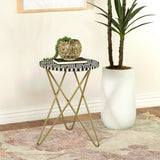 Black White and Gold Top Accent Table B062P153896