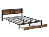 King Size Metal Platform Bed Frame with Wooden Headboard and with Footboard USB,Charging Station,2 W311P167048