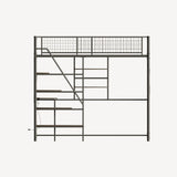 Full size loft metal bed with black for bedroom and dormitory, with built-in charging station and 69416959