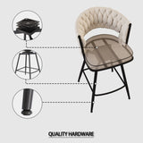 26" Bar Chair Suede Woven Bar Stool Set of 4,Black legs Barstools No Adjustable Kitchen Island 56031493