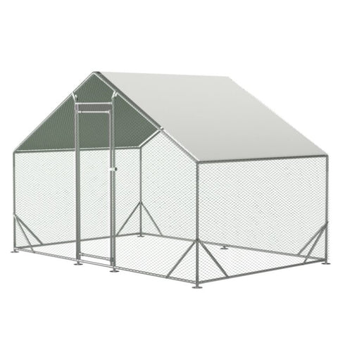 ZUN Large Metal Chicken Coop, Walk-in Chicken Run,Galvanized Wire Poultry Chicken Hen Pen Cage, Rabbits 49825910