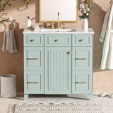 36" Green Bathroom Vanity with Ceramic Sink, Soft-Close Doors, 2 Double-Layer & 2 Standard Drawers, N729P257304F
