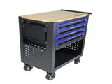 4 DRAWERS MULTIFUNCTIONAL TOOL CART WITH WHEELS AND WOODEN TOP-BLUE W1102111182