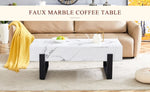 ZUN 47.2"x23.6" White Marble texture sticker MDF Coffee Table.White texture sticker,Black metal leg W1512P276714