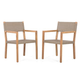 Outdoor Dining Chairs Set of 2, Light Teak Acacia Wood Frame and Multi Light Brown PE Wicker, Ideal N779P251251L