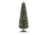 8ft Slim Christmas Tree Flocked Green White Dual Color LEDs Pencil Tree with Remote 11 Modes 66176668