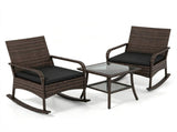 3-Piece PE Wicker Patio Rocking Chair Set, Ergonomic Rocking Bistro Set with 2-Tier Side Table & 60814426