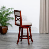 30" Bar Height X-Back Swivel Stool, Cherry Finish, Beige Fabric Seat B04660709