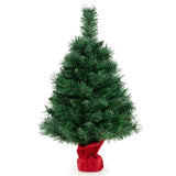 24" Mini Artificial Christmas Tree 71 Branch Tips, 35 Warm White LEDs, Flame-Retardant PVC, Cement 82739287