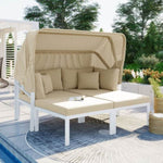 ZUN 3-Piece Patio Daybed with Retractable Canopy Outdoor Metal Sectional Sofa Set Sun Lounger with 30556204