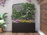 49" Black PE Rattan Raised Garden Bed with Trellis Adjustable Foot Pads Outdoor Planter Box 46378461