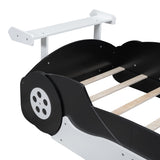 Twin Size Race Car-Shaped Platform Bed with Wheels,Black WF311965AAB