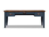 53 inch Writing Desk, No Assembly Required, Blue Denim and Whiskey Finish B108P160179