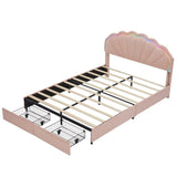 Full Size Upholstered Smart LED Bed Frame with 2 Storage Drawers and Chic Double Petal Headboard , W3004P230608