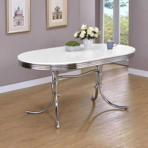 ZUN White and Chrome Oval Dining Table B062P145534