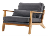Mid-Century Oak Accent Chair - Linen-Cotton Dark Gray Upholstered Single Lounge Chair, Indoor 18928808