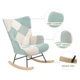 ZUN Rocking Chair with ottoman, Mid Century Fabric Rocker Chair with Wood Legs and Patchwork Linen for W561P175990