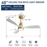 ZUN 48 Inch Wood Ceiling Fan With 3 Solid Wood Blades Remote Control Reversible DC Motor For Living Room W882P195902