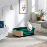 ZUN Scandinavian style Elevated Dog Bed Pet Sofa With Solid Wood legs and Bent Wood Back, Velvet W79460560