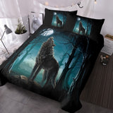 Moon Wolf Green Watercolor Forest Wolf Landscape Duvet Cover Sets 3 Pieces Wild Animal 47601937
