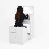 Small Vanity Desk with Mirror - White Makeup Vanitys Set Make up Table with Chair, Drawers, Mini W409P195100