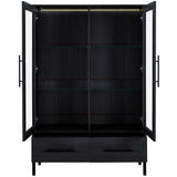 60'' Tall Display with Tempered Glass Door, LED Lighting, Two Drawers, Modern Style Storage N845P261801B