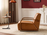 Vintage Brown Swivel Accent Chair Luxe Faux Leather, Solid Wood Armrests, Ergonomic Comfort 79132535