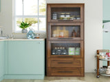 Tall Kitchen Pantry Cabinet with Glass Doors, 2 Drawers, Freestanding Storage Organizer for Kitchen, W331P533616
