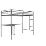 ZUN Twin Metal Loft Bed with Desk, Ladder and Guardrails, Loft Bed for Bedroom, Silver 26077732